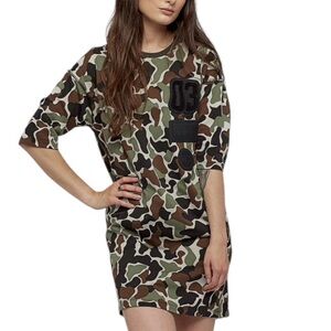 adidas Camo Print Mini Dress in Green, Brown, Black